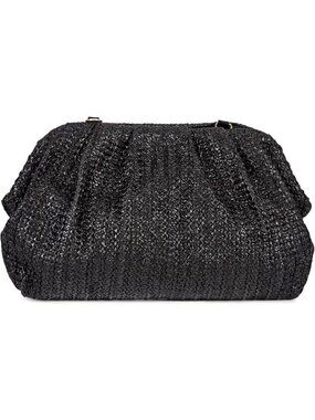 Women’s Black Straw Woven Clutch Purse Crossbody Evening Wedding Handbag